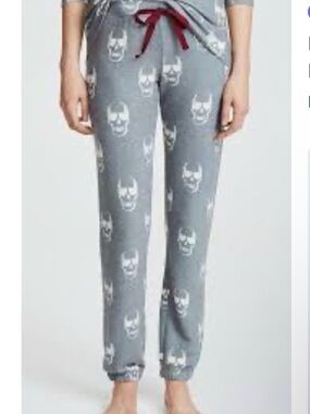 P.J. Salvage Gray Skull Print Lounge Pants with Burgundy Drawstring